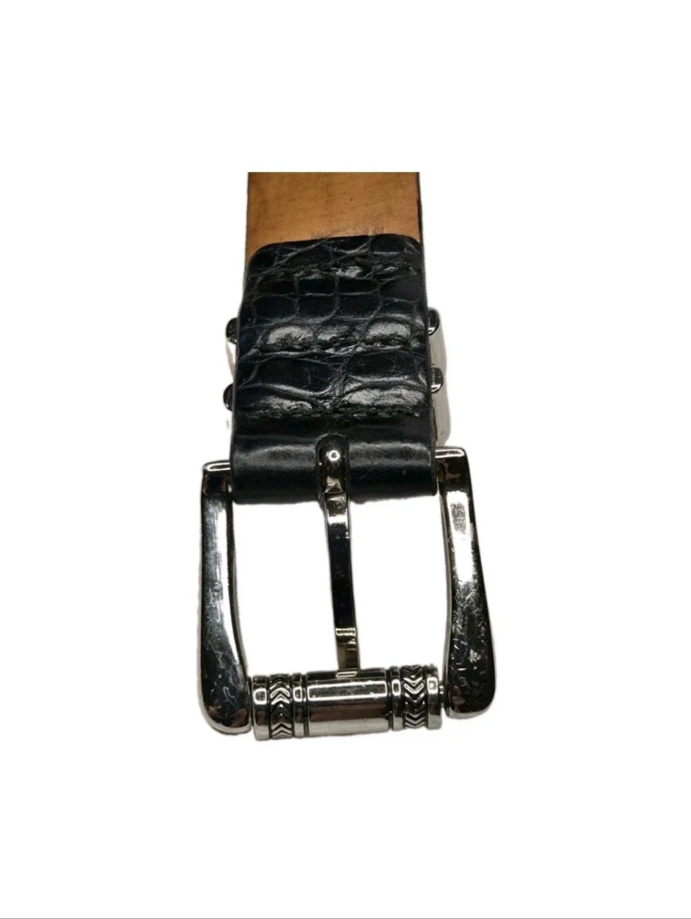 Martin Dingman Black Alligator Grain Saddle Leather Dress Belt Sz 42 Made In USA
